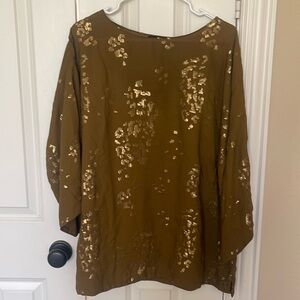 Pakistani / Indian Lime Light brownish gold short shirt with loose pants.
